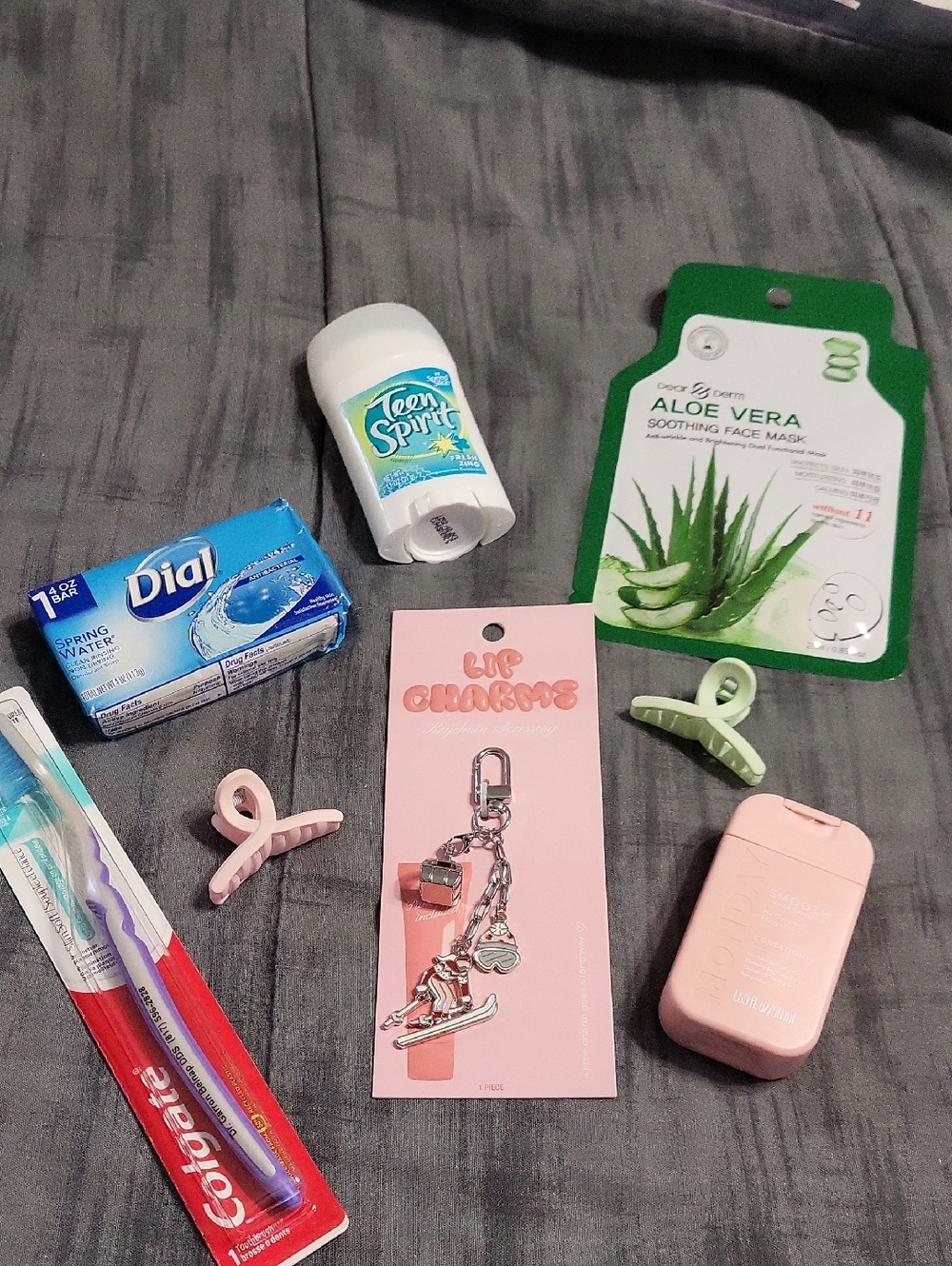 Teen Bundle Pack,8 Pcs.Charm,clips,mask,deod.,cond.,soap,toothbrush,new